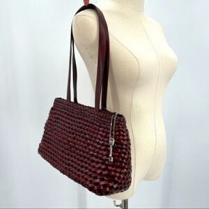 Fossil purse brown brown leather basket weaved large BoxV